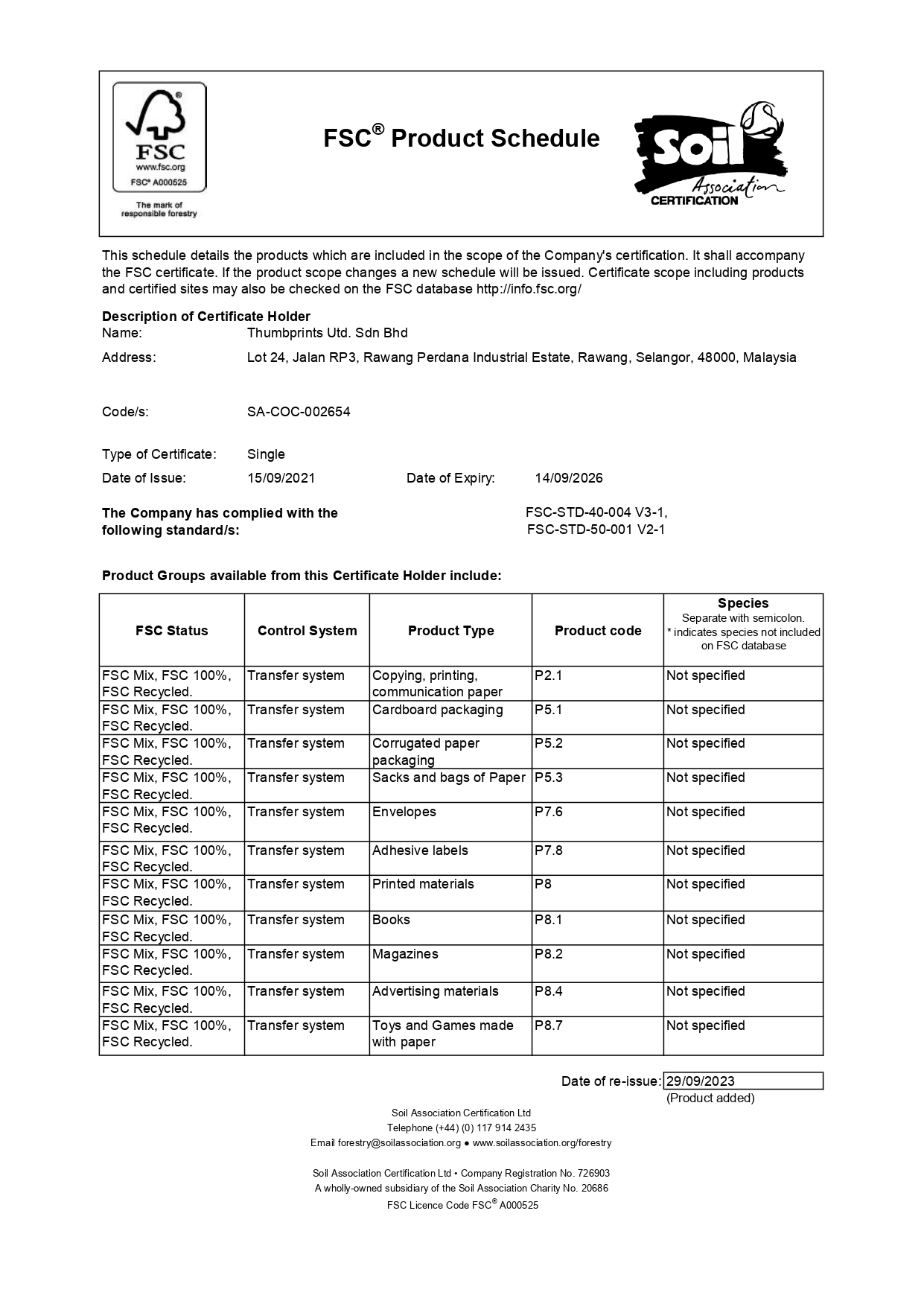 FSC certificate (15 Sep 2021 -14 Sep 2026)